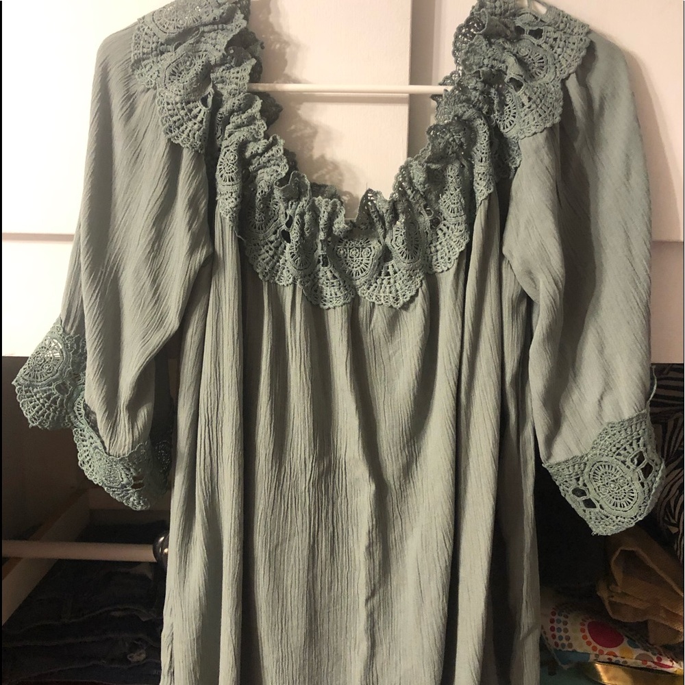 Sage green top with lace